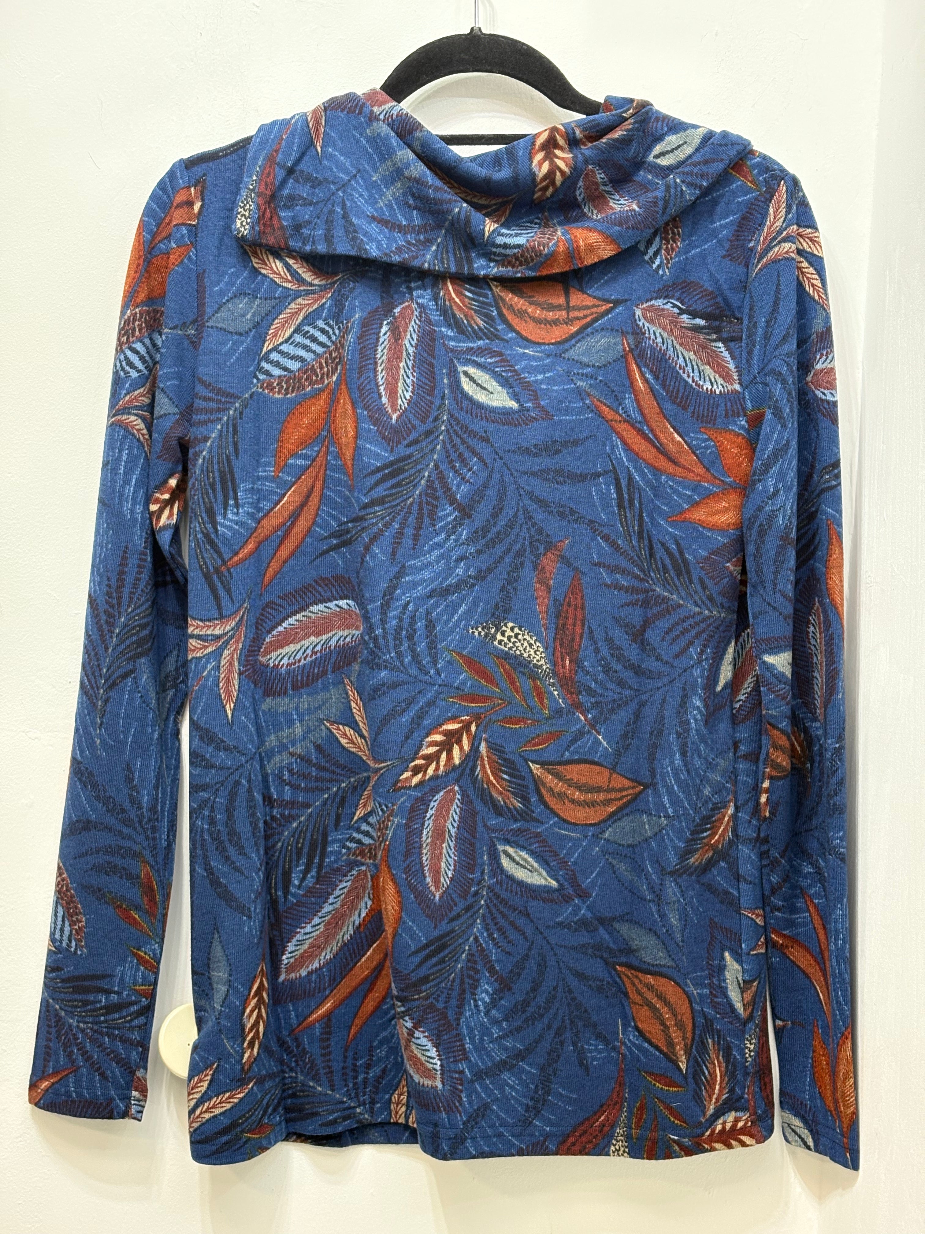 12956 Leaf Print Cowl Neck Top