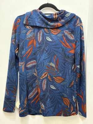 12956 Leaf Print Cowl Neck Top