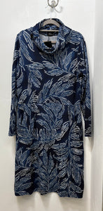 13057 Leaf Print Rolled Collar Dress