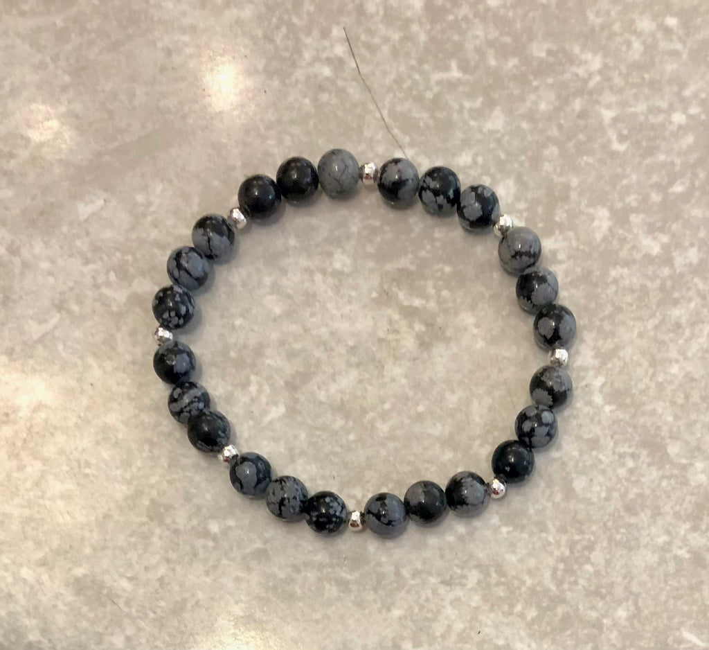 Mb215 Obsidian Snowflake Stones Bracelet