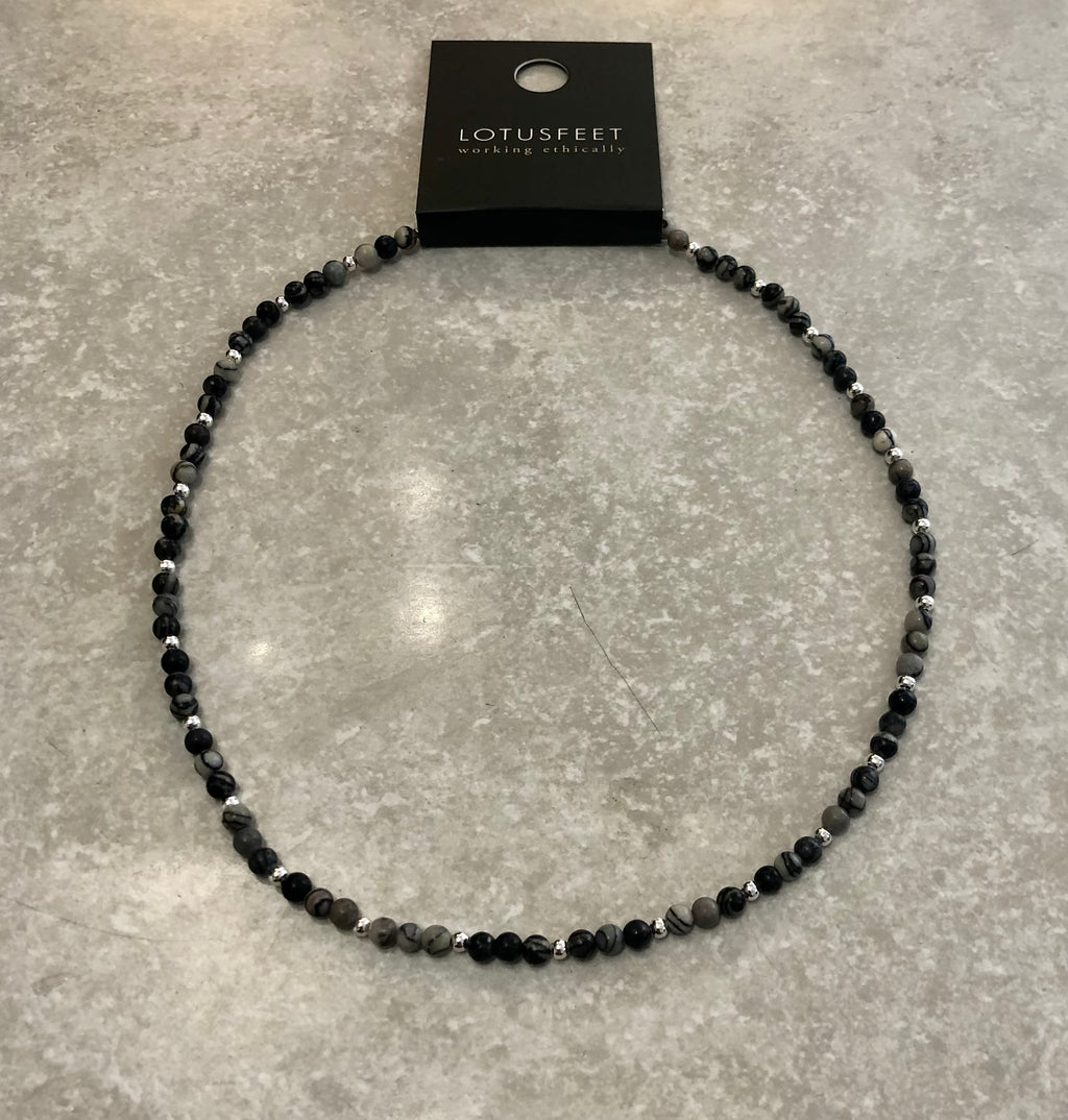 Mb215 Obsidian Snowflake Bead Necklace