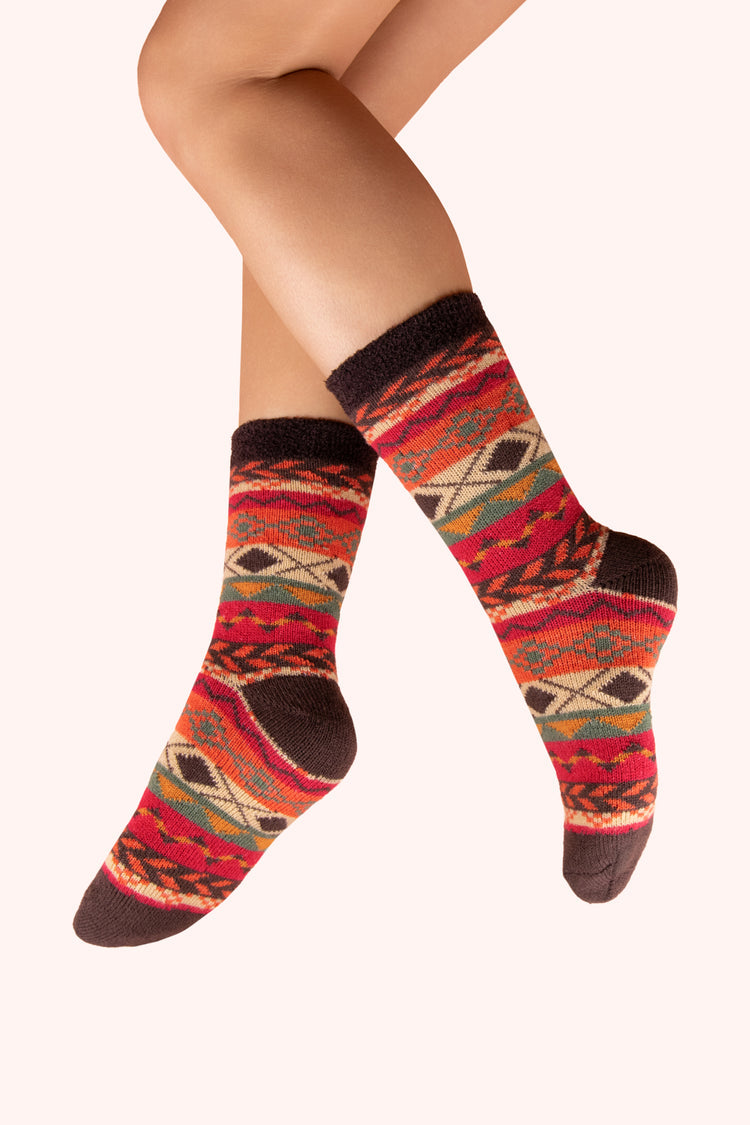 COSY SOCKS - COSY FAIR ISLE, RUSSET