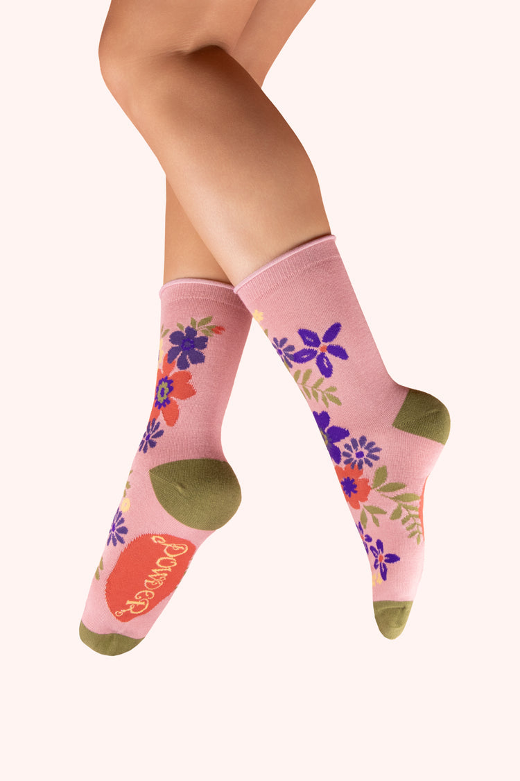 ANKLE SOCKS - FLORAL SPRAY, CANDY SOC754