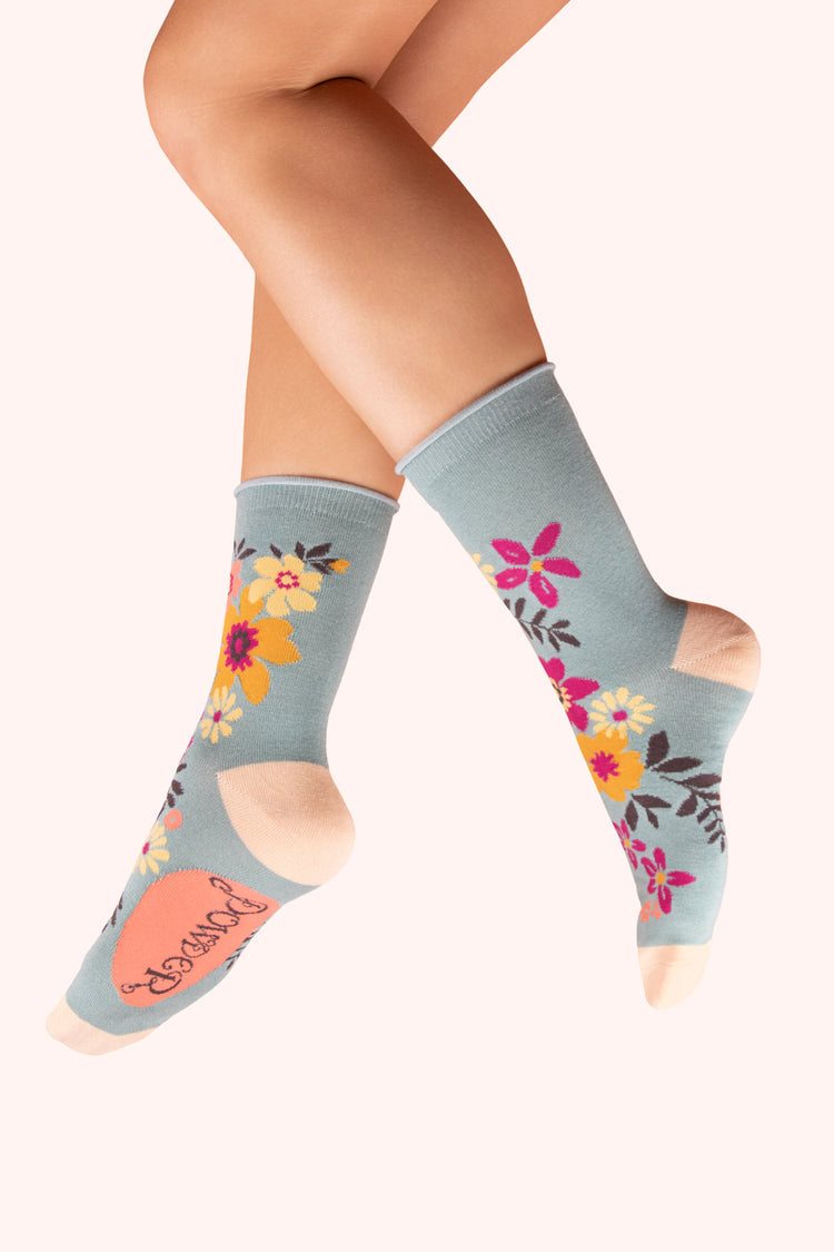 ANKLE SOCKS - FLORAL SPRAY, ICE SOC755