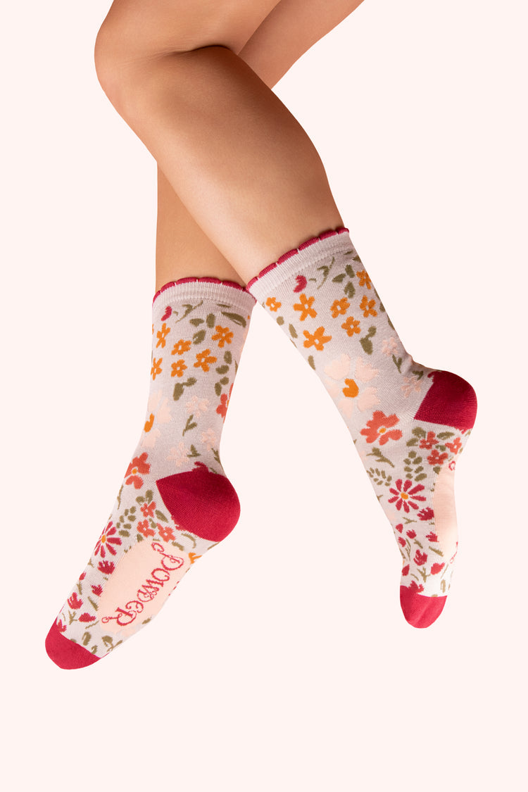 ANKLE SOCKS - FLOWER MEADOW, CREAM SOC766