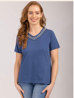 Mudflower Embellished V-Neck T-Shirt