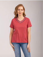 Mudflower Embellished V-Neck T-Shirt