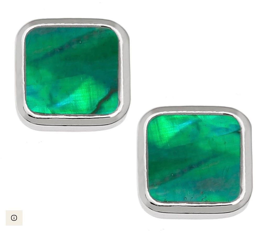 Green Paua Square Stud Earrings