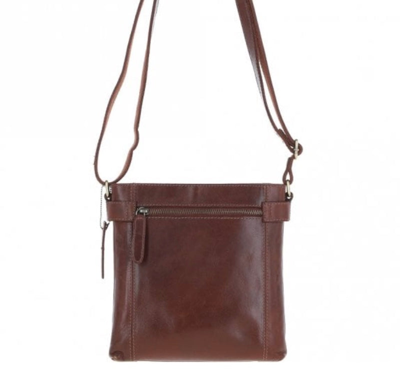 K-45 Two Section Zip Top Leather Crossbody Bag Chestnut