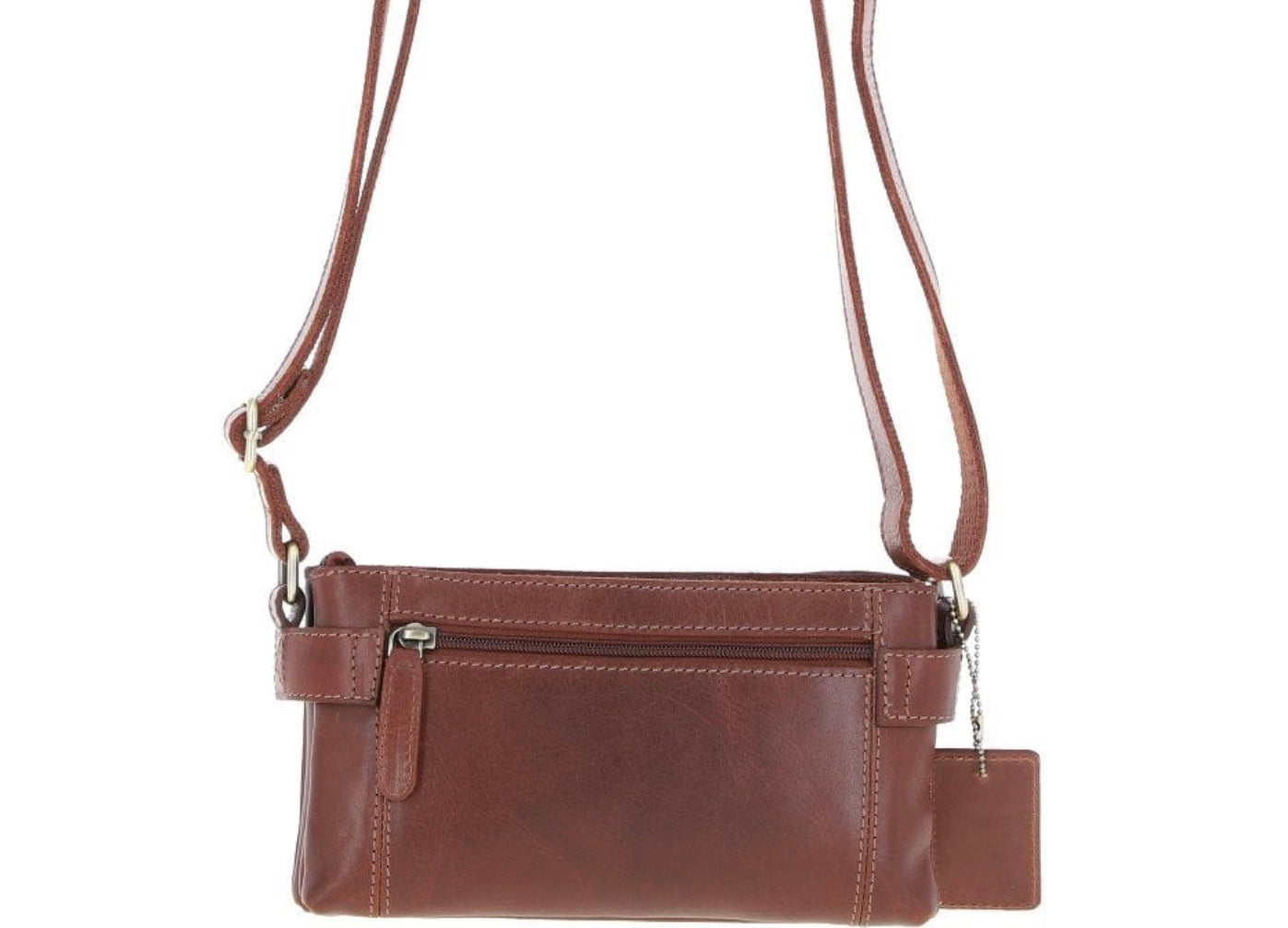 K-44 Two Section Zip Top Leather Crossbody Bag Chestnut