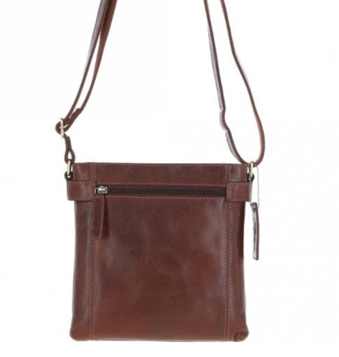 K-45 Two Section Zip Top Leather Crossbody Bag Chestnut