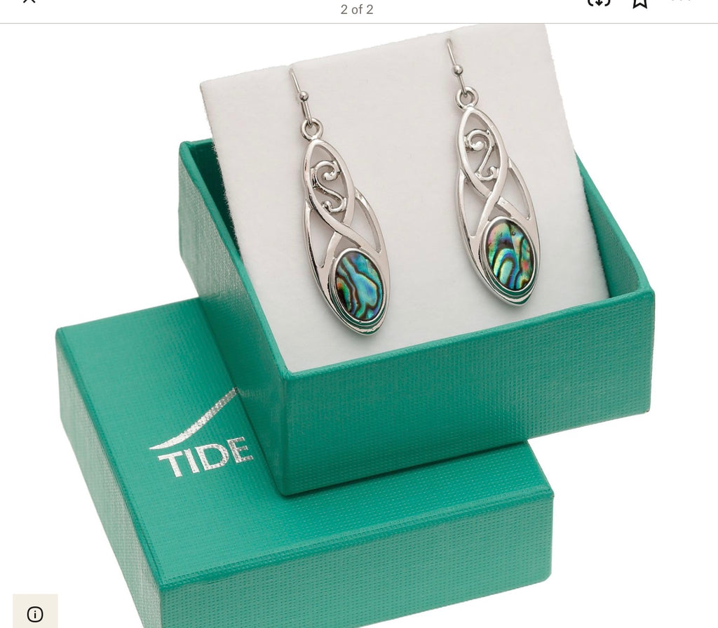 Tj582 Paua Shell Long Celtic Hook Earrings