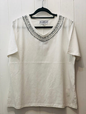 Mudflower Embellished V-Neck T-Shirt