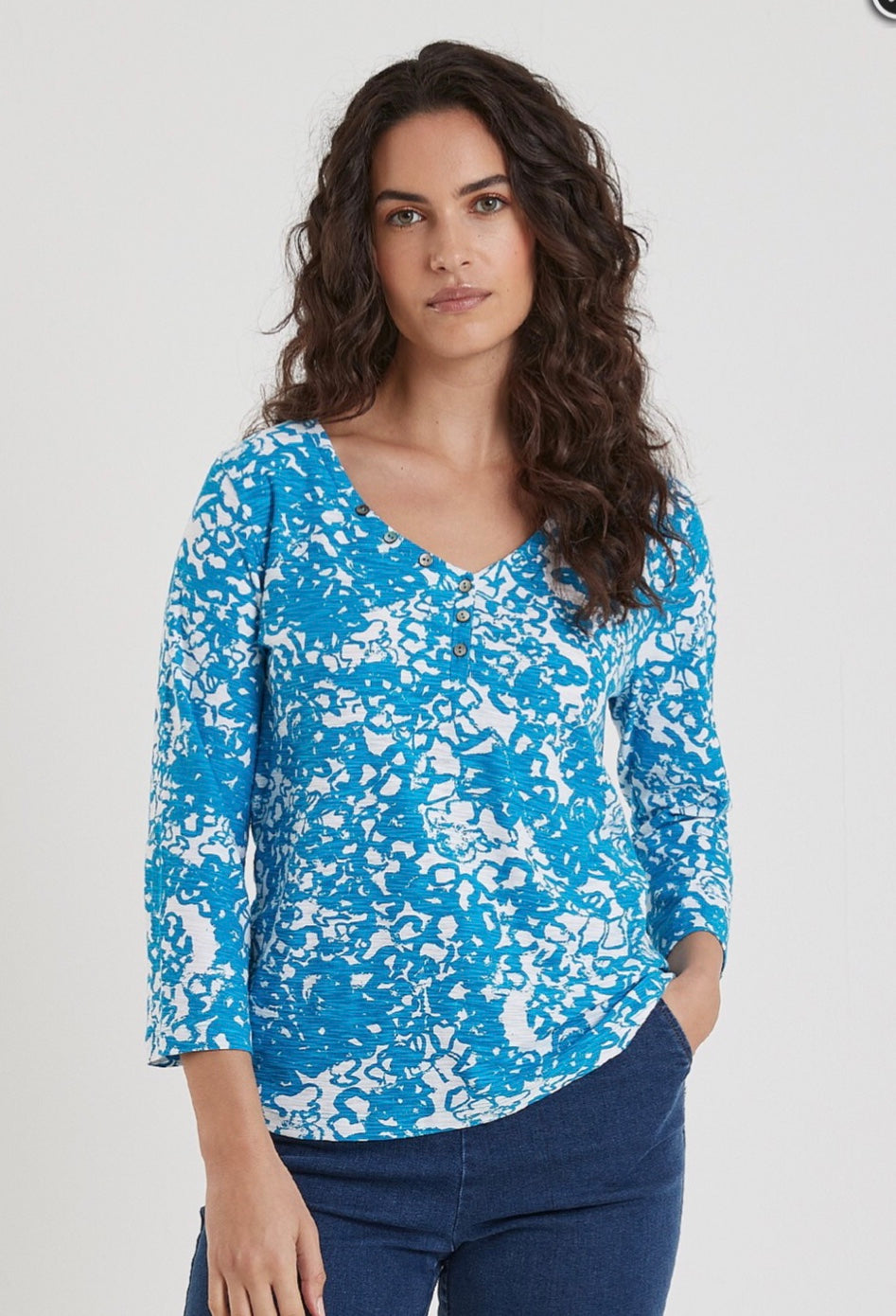 Scribble Print Holly Top - Blue/White