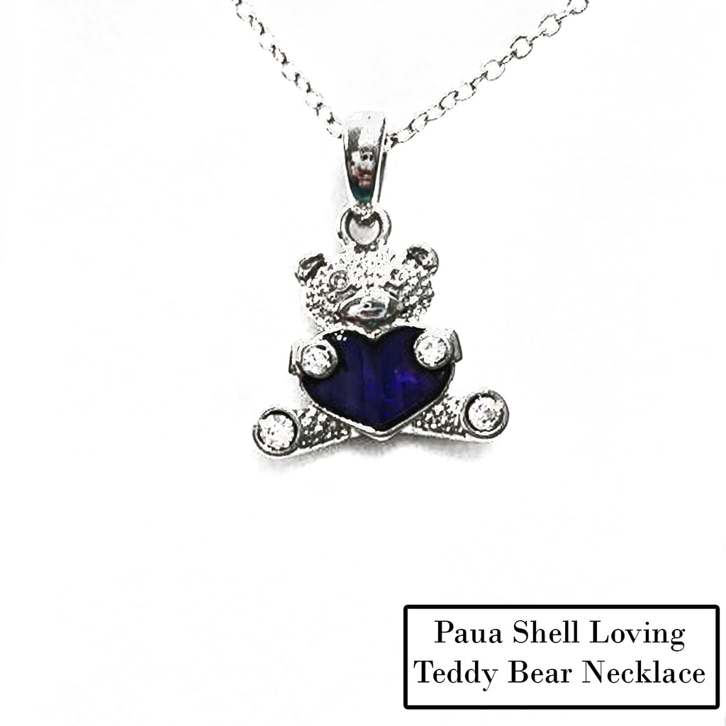Paua Shell Loving Teddy Bear Necklace