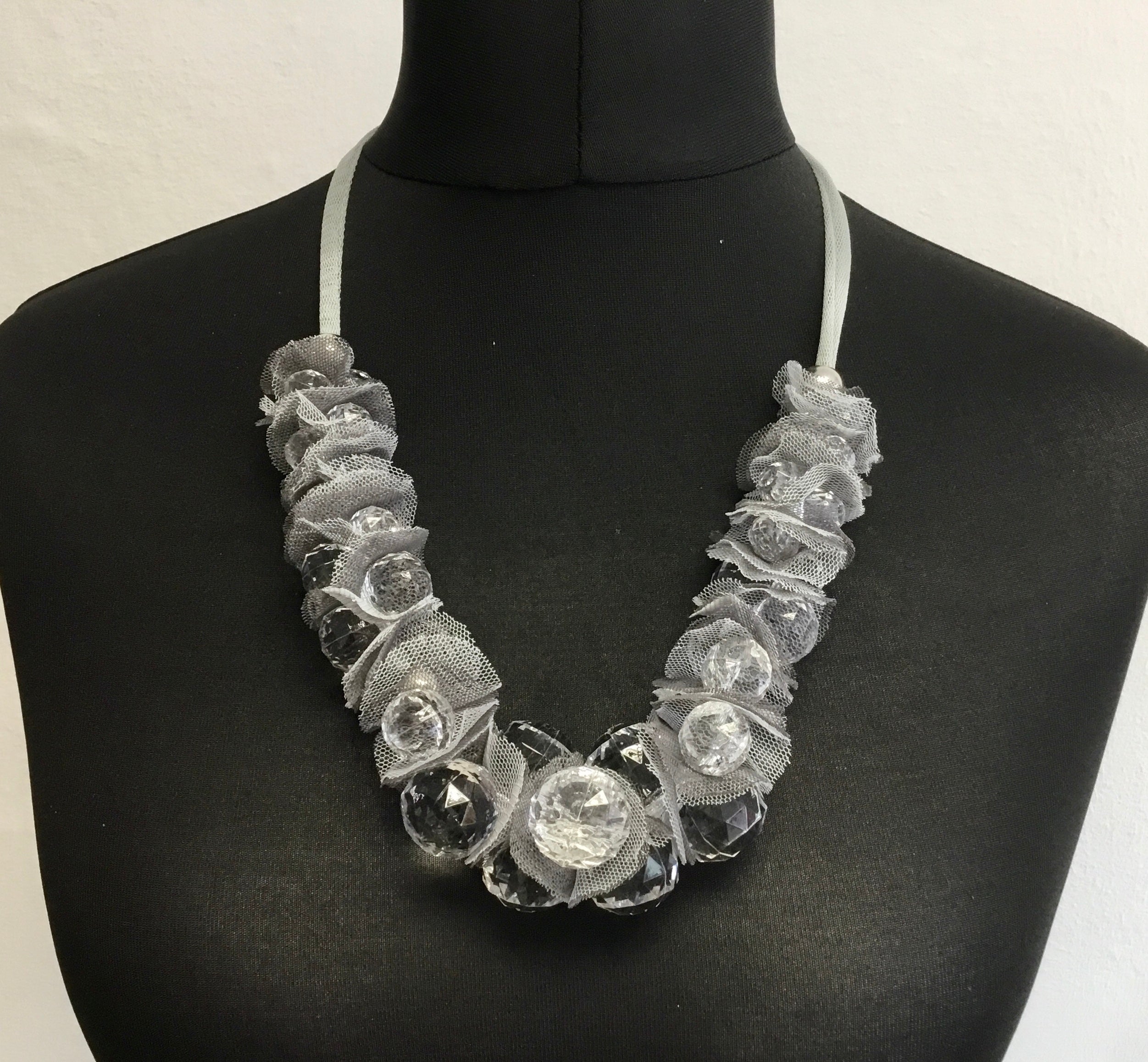 Net and Crystal Bead Necklace