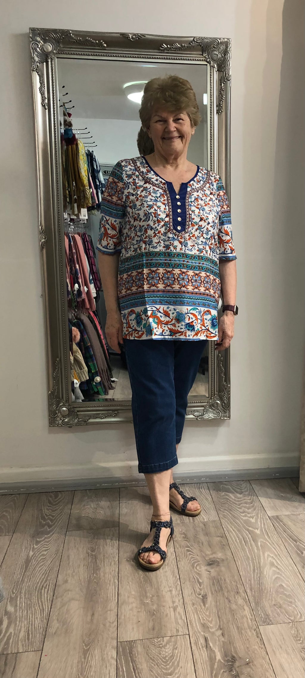 Border Print Tunic Cream Floral