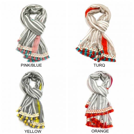 Tassel Bright Border Scarf