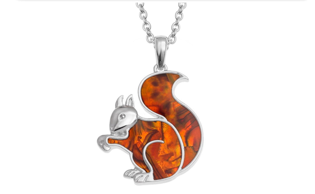 Amber Paua Shell Squirrel Necklace