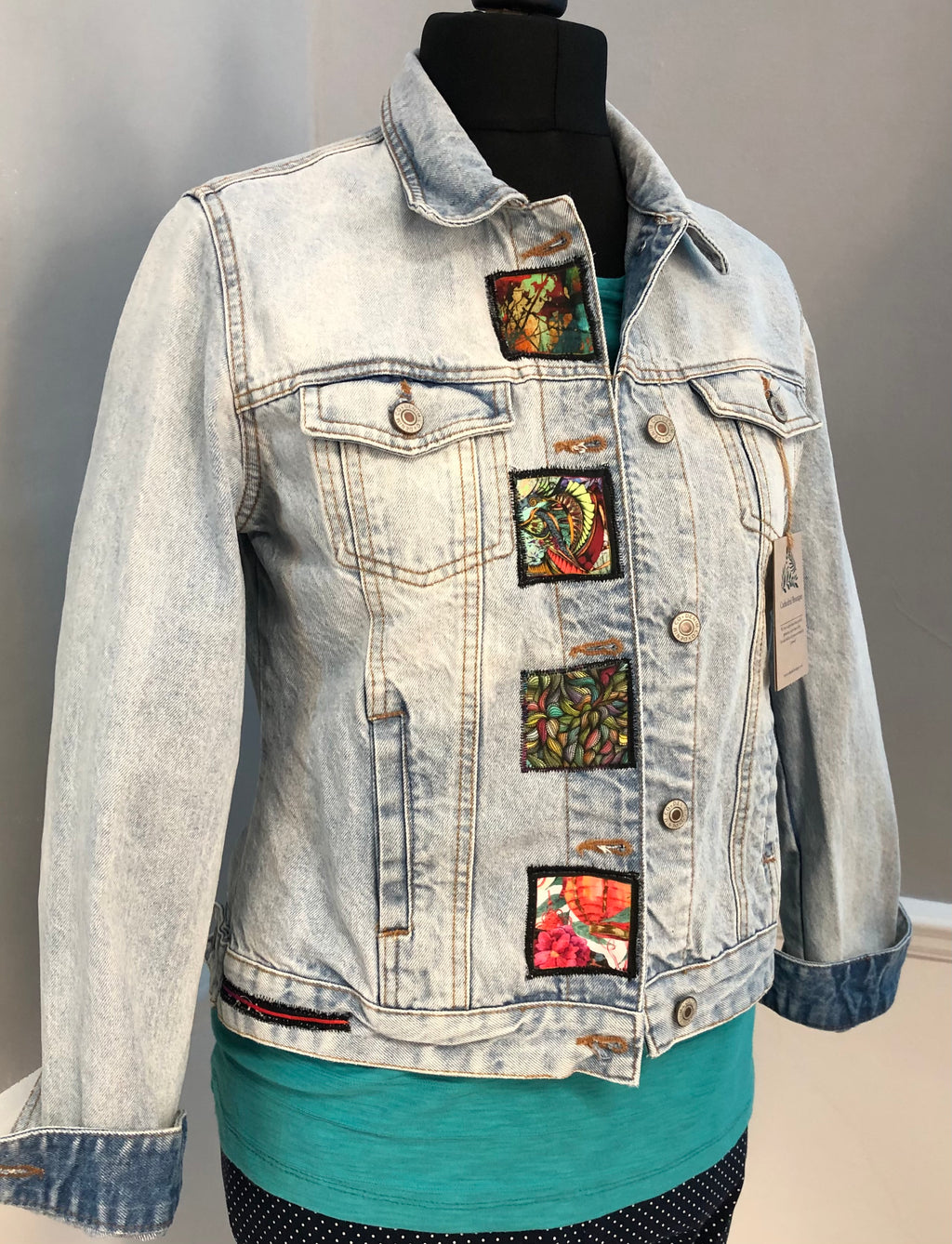 Re-Styled Denim Jacket by Trish (silk patches)