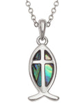 Paua Shell Christian Fish and Cross Necklace