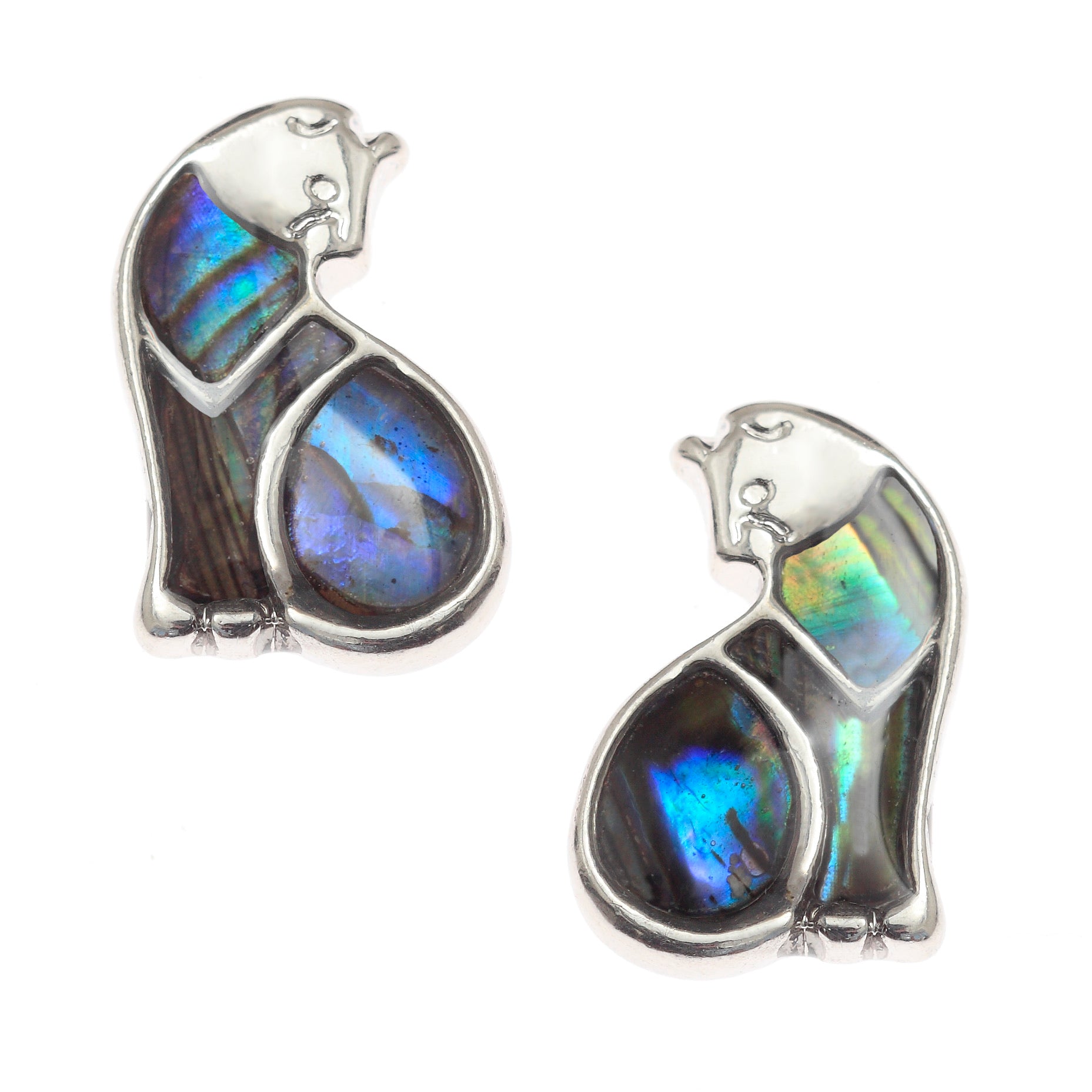 Paua Shell Sitting Cat Stud Earrings