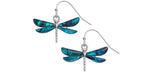 Tj032 Blue Paua Shell Dragonfly Hook Earrings