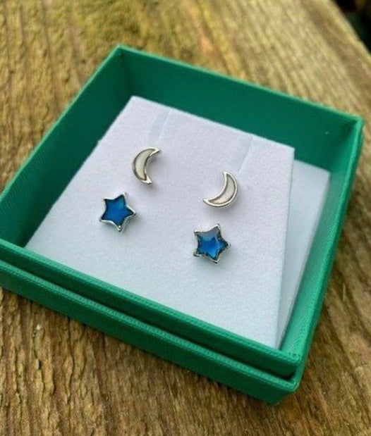 Moon & Stars Double mop Stud Earrings Set