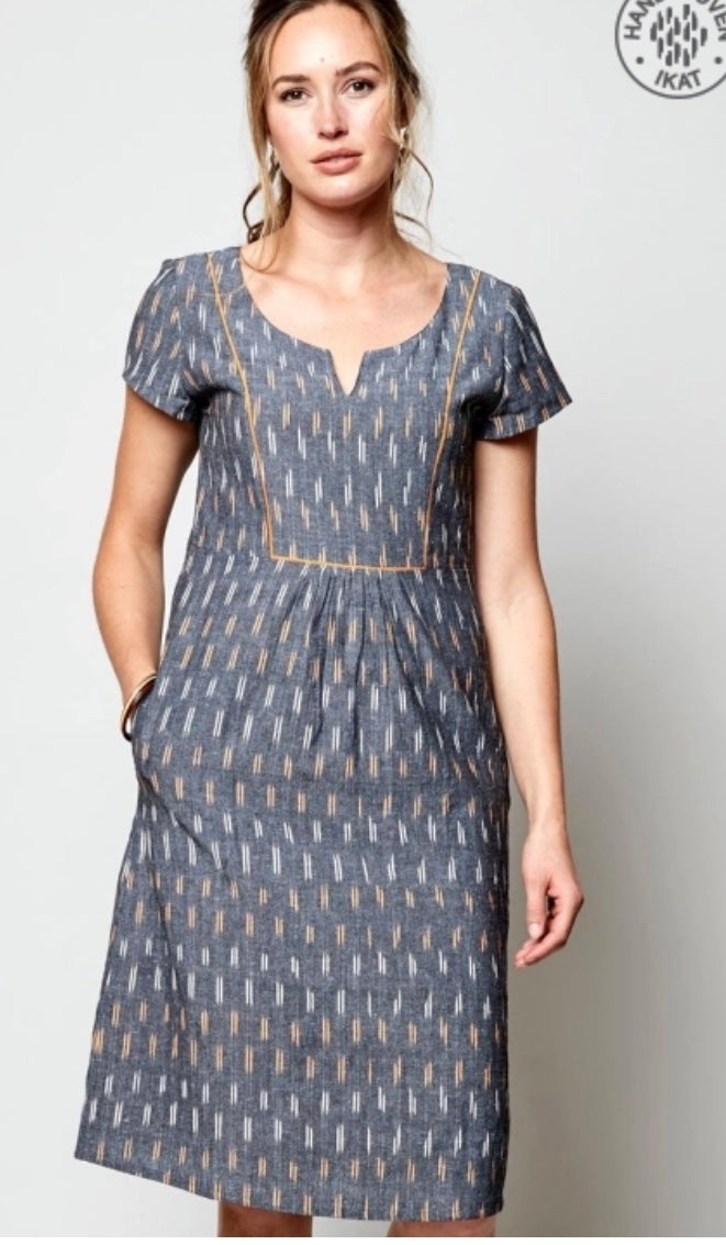 Kx2078 Ikat Dress with Piping