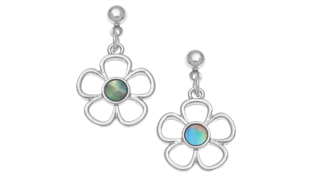 Paua Shell Flower Drop Stud Earrings