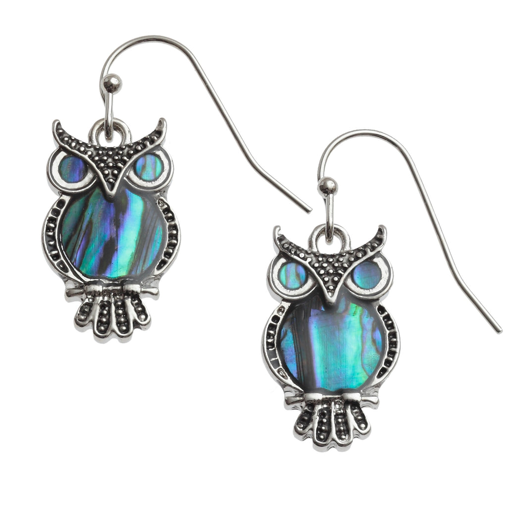 TJ335 Paua Shell Owl Earrings