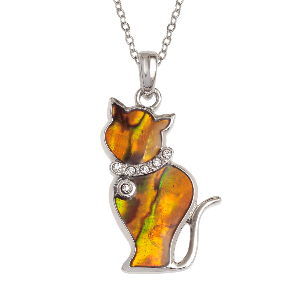 Paua Shell Orange Cat Necklace