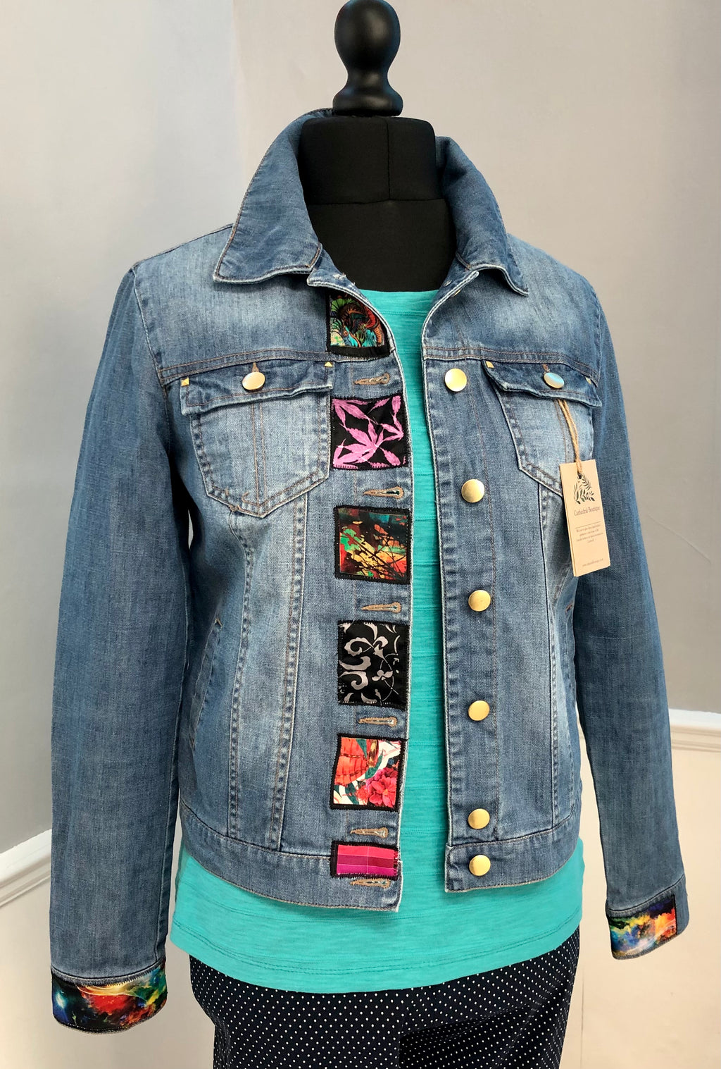 Re-Styled Denim Jacket by Trish (silk panels)
