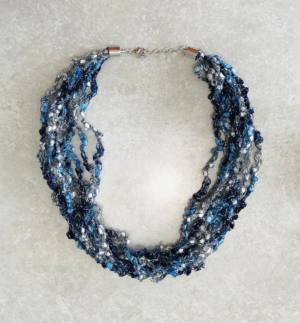 Made by Trish Shades of Blue Crochet Necklace