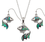 Paua Shell Goldfish Necklace and Earrings Set