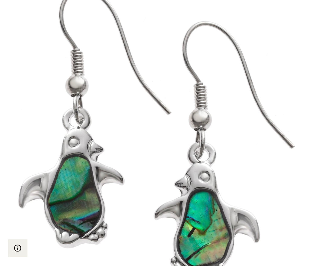 Tj307 Paua Shell Penguin Earrings