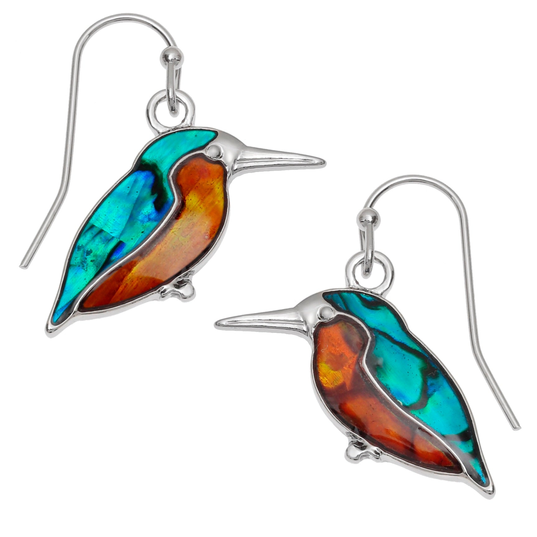 Paua Shell Kingfisher Hook Earrings