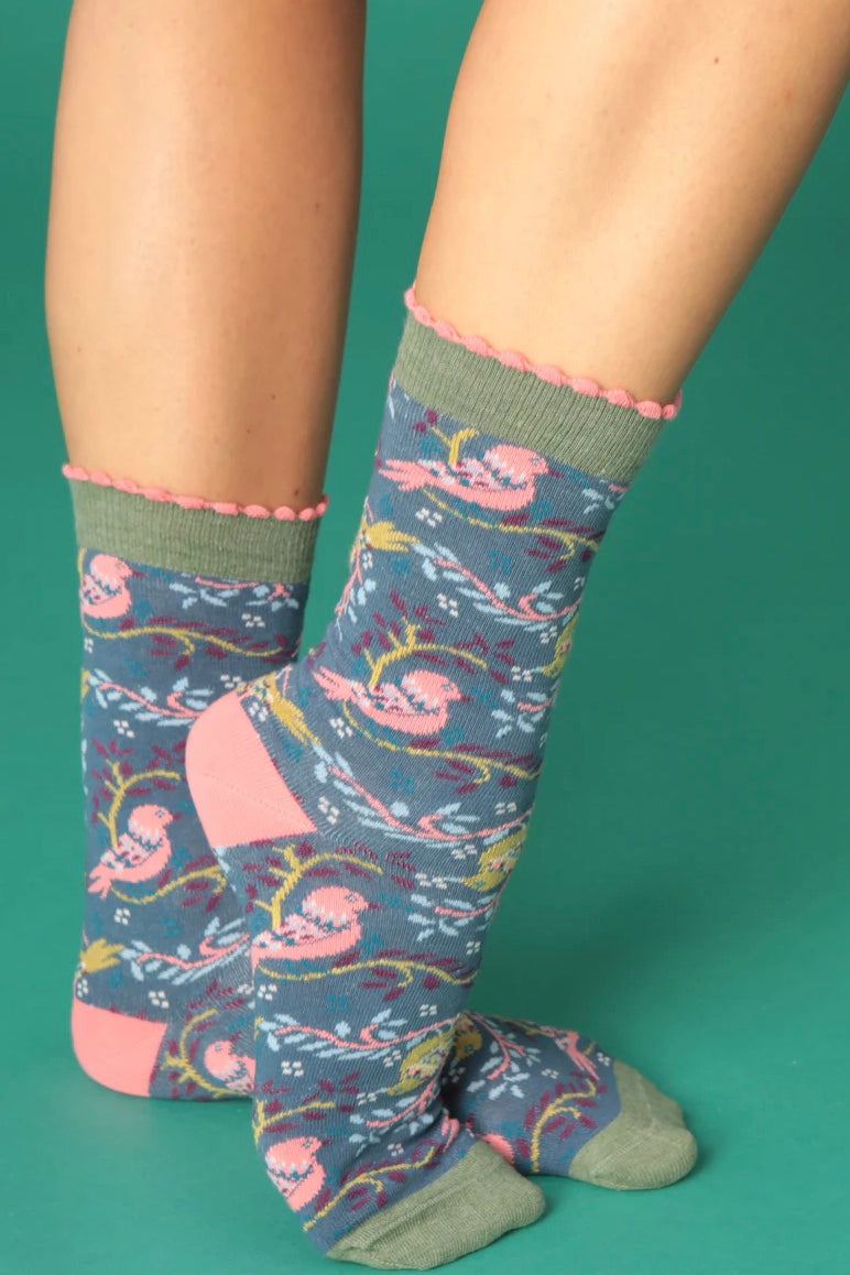 Folk Bird Detail Socks