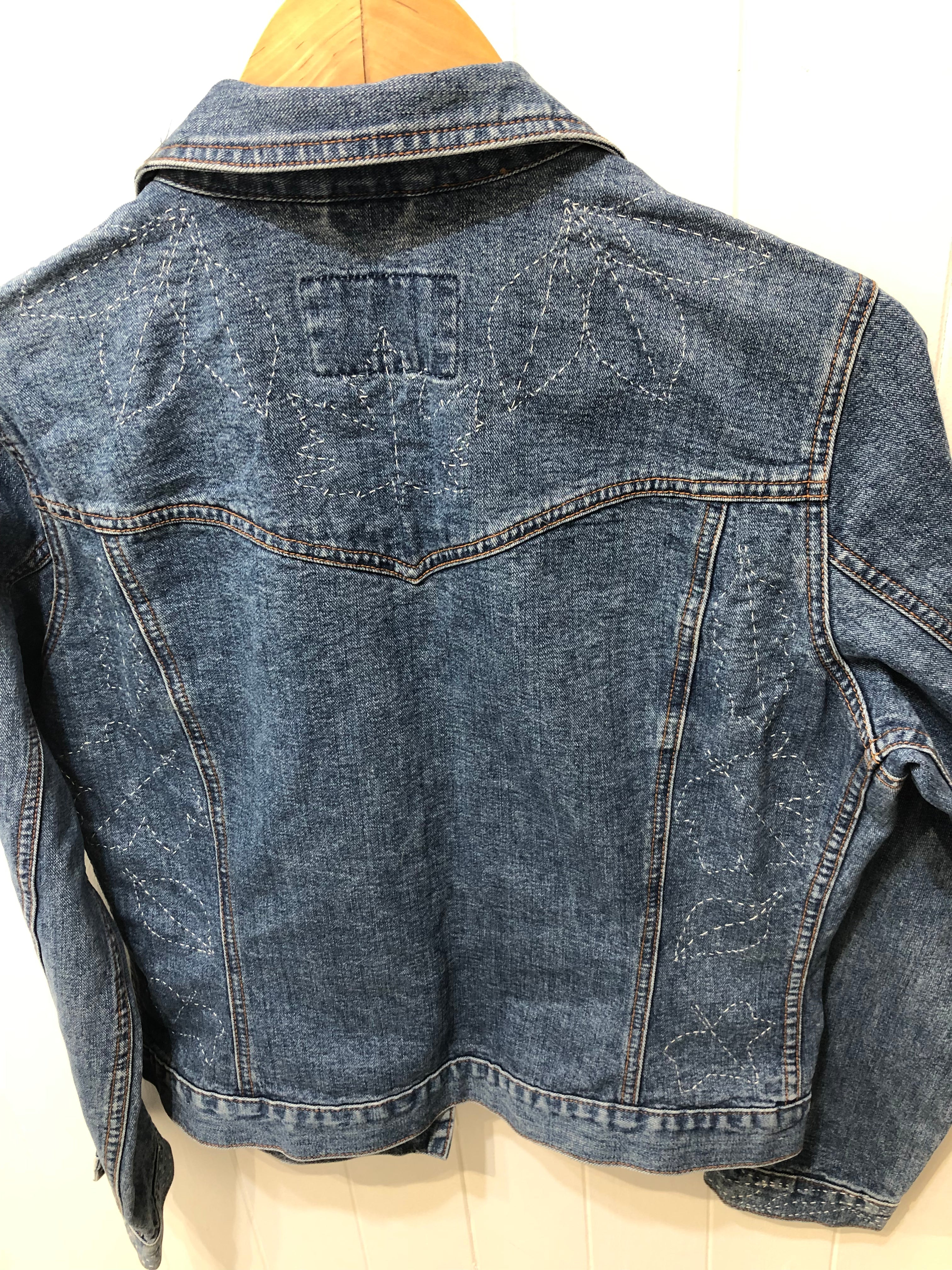 Re-Styled Denim Jacket by Trish (stitched Leafs)