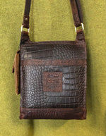 L-74 Ashwood Croc Print Leather Cross Body Bag Cognac