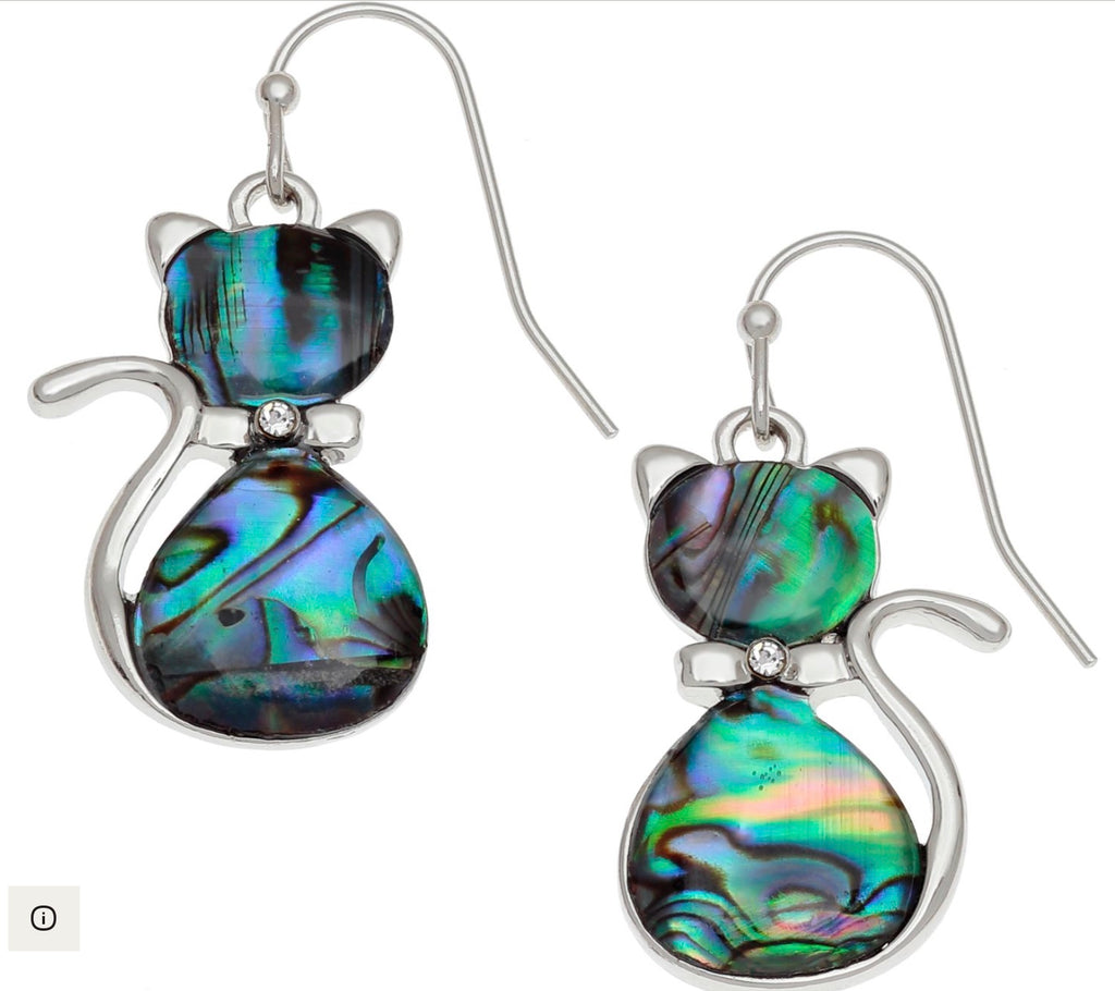 Tj793 Paua Shell Stylised Cat Earrings