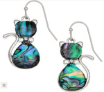 Tj793 Paua Shell Stylised Cat Earrings