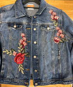 Re-Styled Denim Jacket by Trish (Floral satin appliqué)