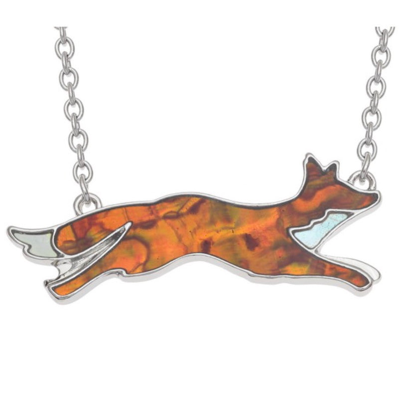 Tj894 Amber Paua Shell Running Fox Necklace