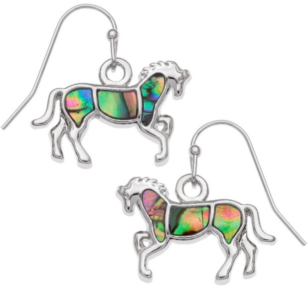 Paua Shell Prancing Horse Hook Earrings