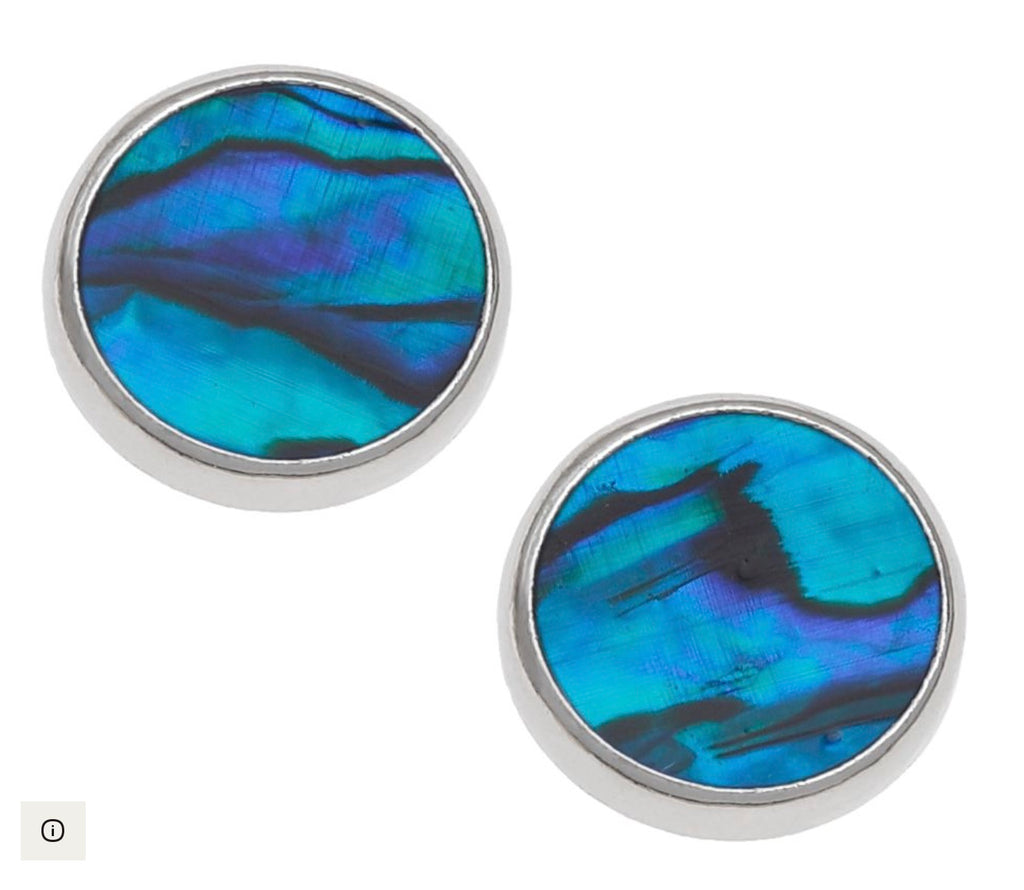 TJ603 Blue Paua Shell Round Stud Earrings