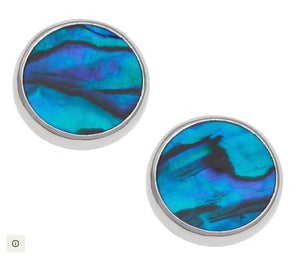 Blue Paua Shell Round Stud Earrings