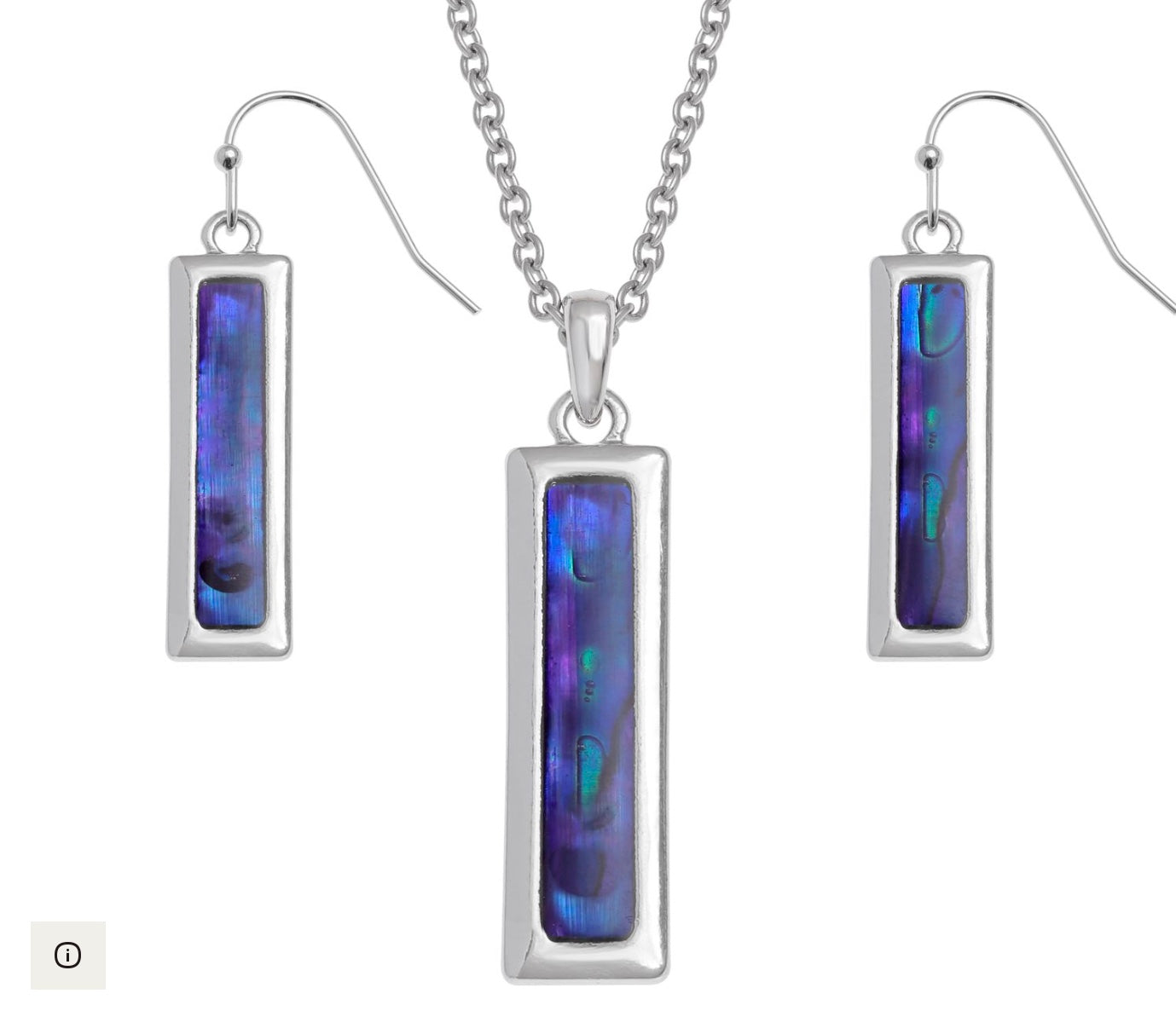 Purple Paua Rectangular Necklace & Earrings Set