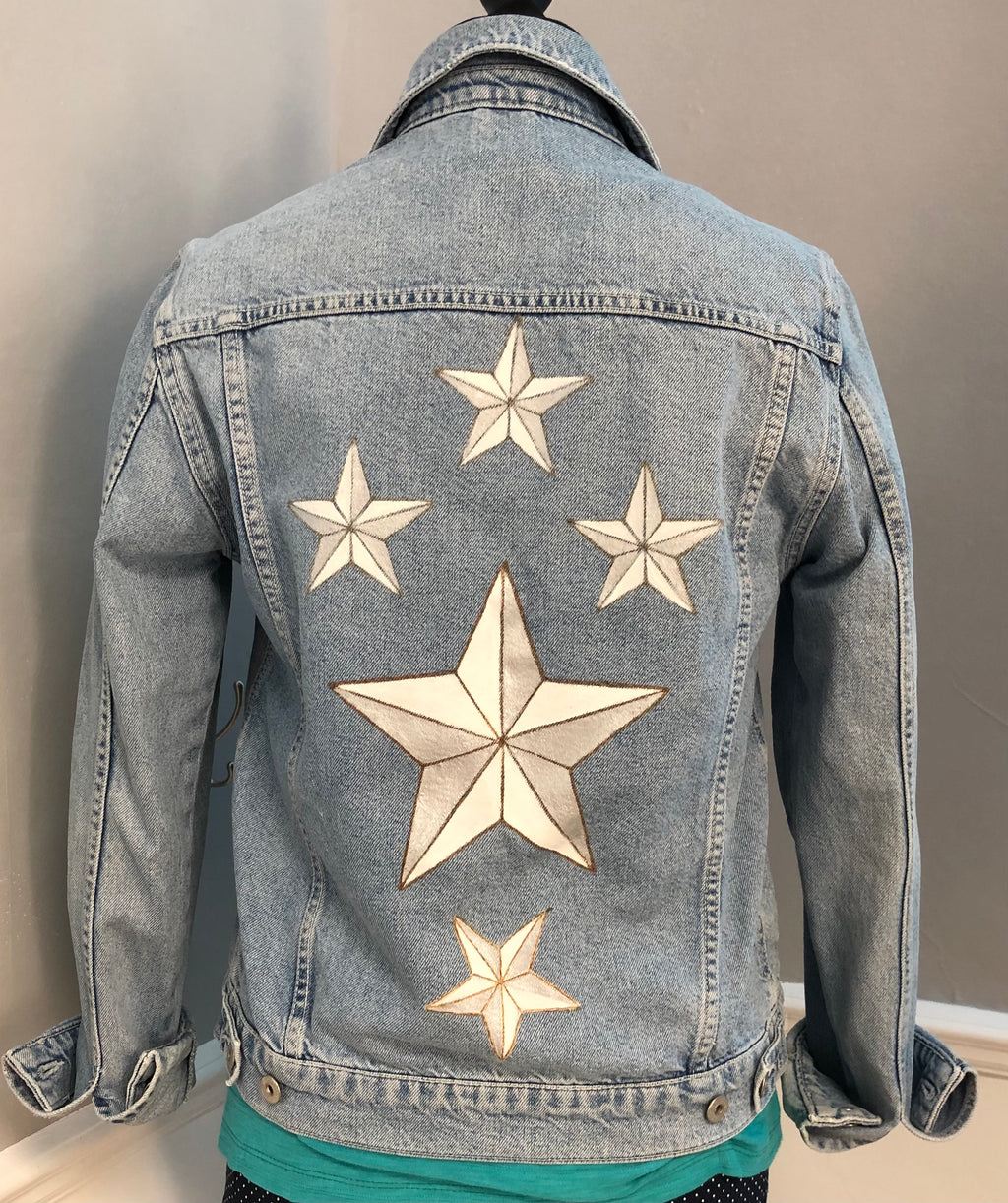 Re-Styled Denim Jacket by Trish (Hand painted Stars)