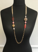 Long Ribbon and Bead Necklace